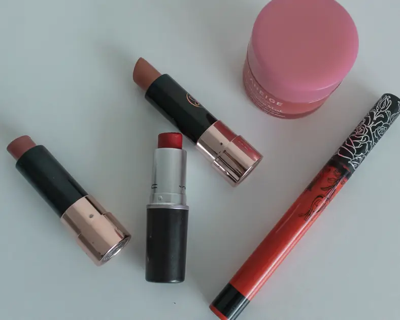 picture of what's in my makeup bag for the lips that I use