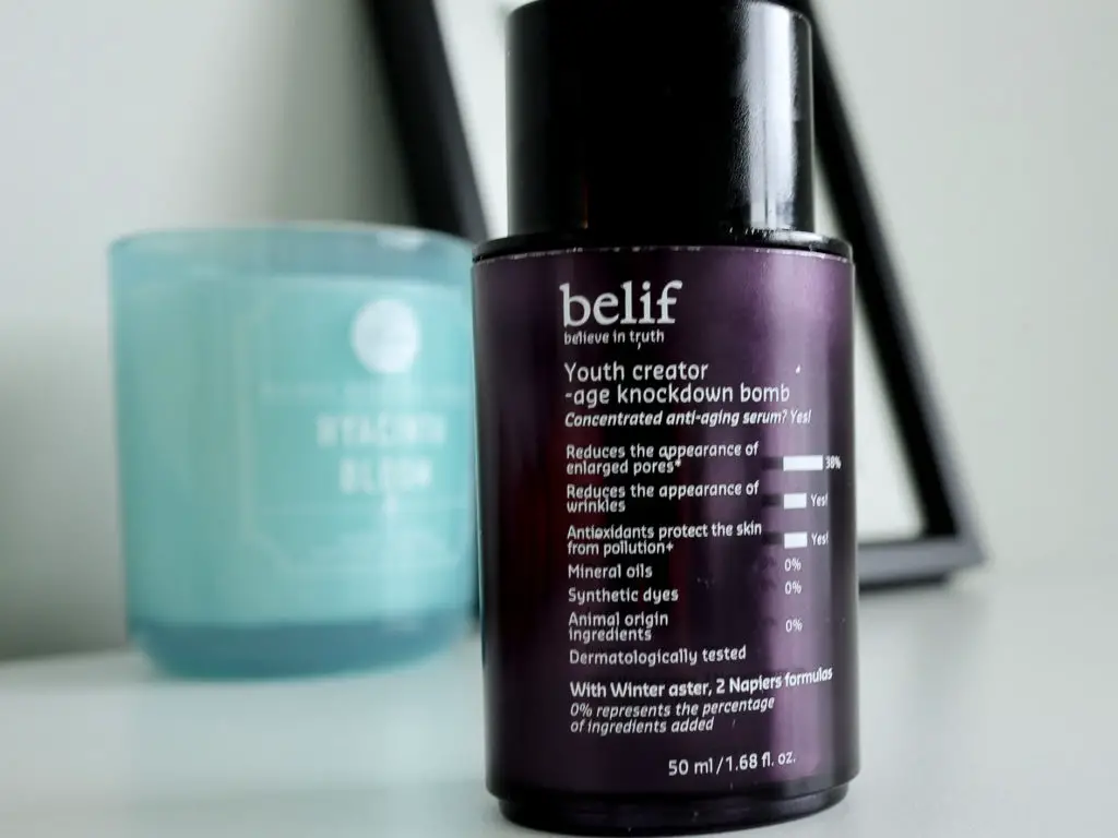 Bottle of facial serum from Belif