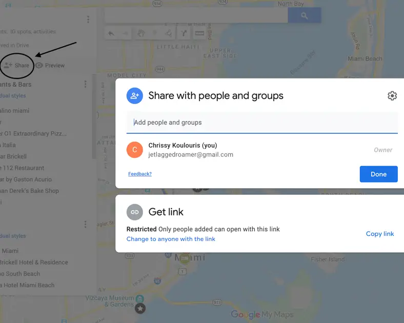 Directions on how to send your Google Map to friends and family. 