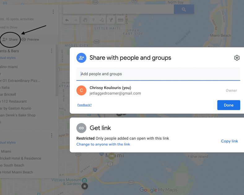 Directions on how to send your Google Map to friends and family. 