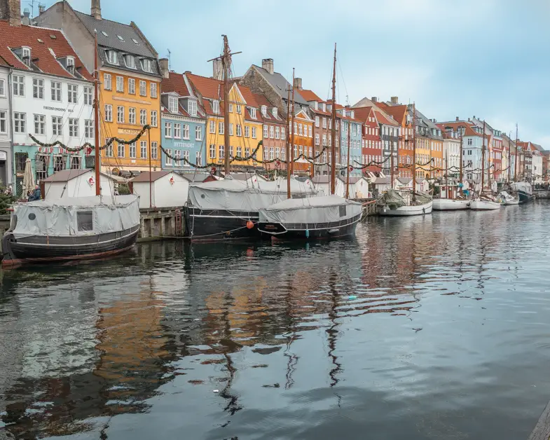 Picture of the painted houses along the Nyhavn Canal. 