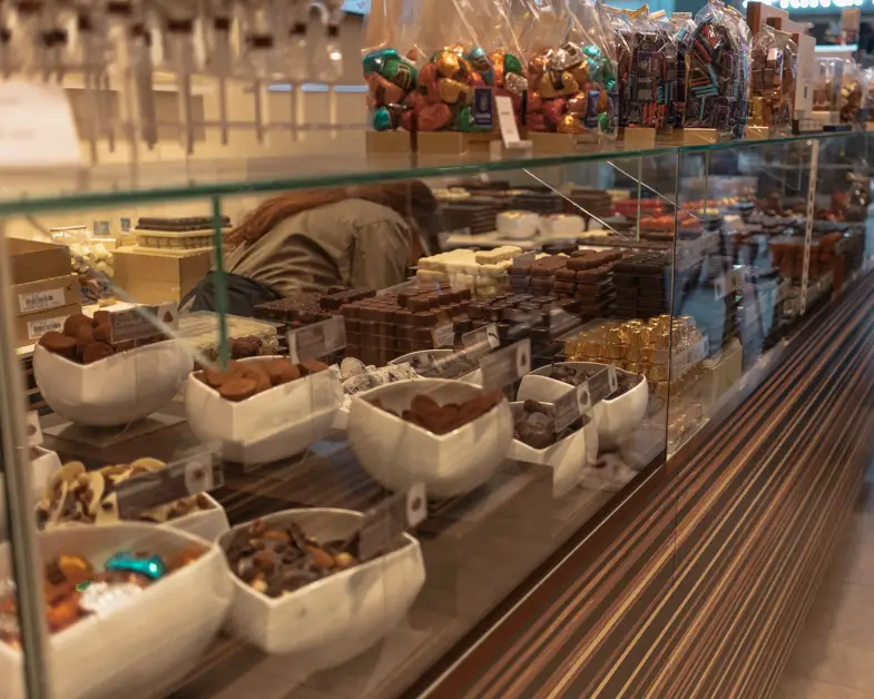 The chocolate display at Leonidas
