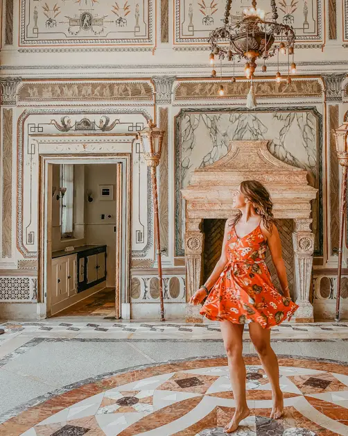 Me dancing inside one of the rooms at  the Vizcaya Museum  on of the best places to take pictures in Miami
