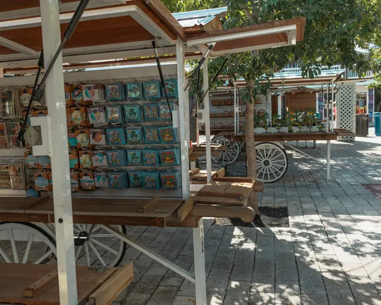 Picture of wagons with souvenirs near Mallory Square in Key West. 
