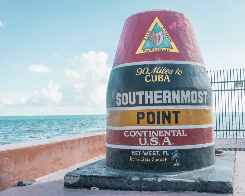Picture of one of the top Key West attractions the Southermost Point buoy. 