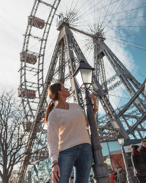 Me looking at the Viennese Giant Ferris wheel at Vienna Prater. One of the funniest places to take pictures in Vienna