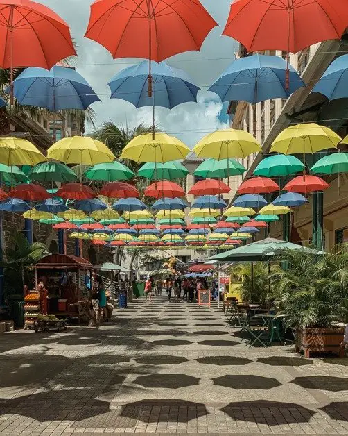 Picture of colorful umbrellas in Port Louis in Mauritius