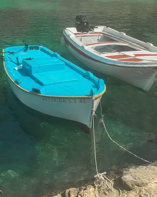 Picture of two boats on the water in Zakynthos one of the great solo female travel destinations