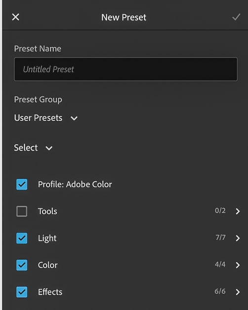 Picture of page on naming preset. 