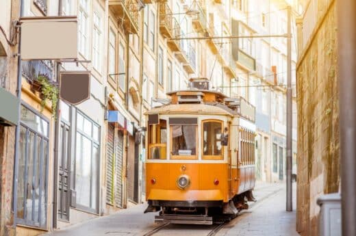 Portugal Instagram Captions photo of a tram in Portugal.