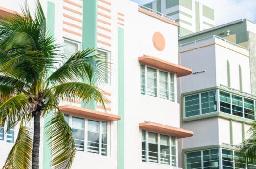 Miami Instagram captions photo of an Art Deco building in Miami Beach, Florida.