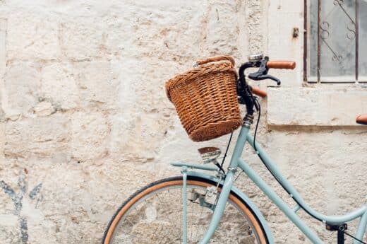 Bike captions for Instagram photo of a blue bicycle with a basket.