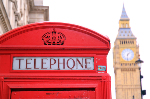 London captions photo of a red phone booth and Big Ben in London.