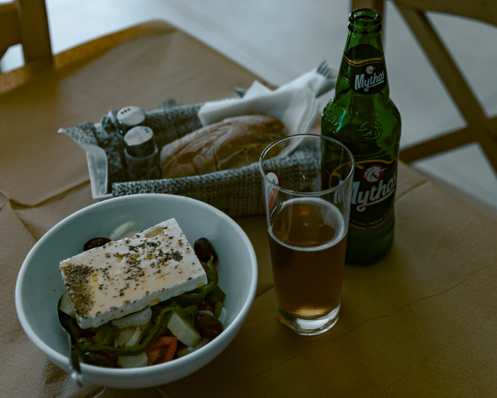 Horitaki and Greek beer. One of the things to do in Astypalea to is eat the local cuisine. 